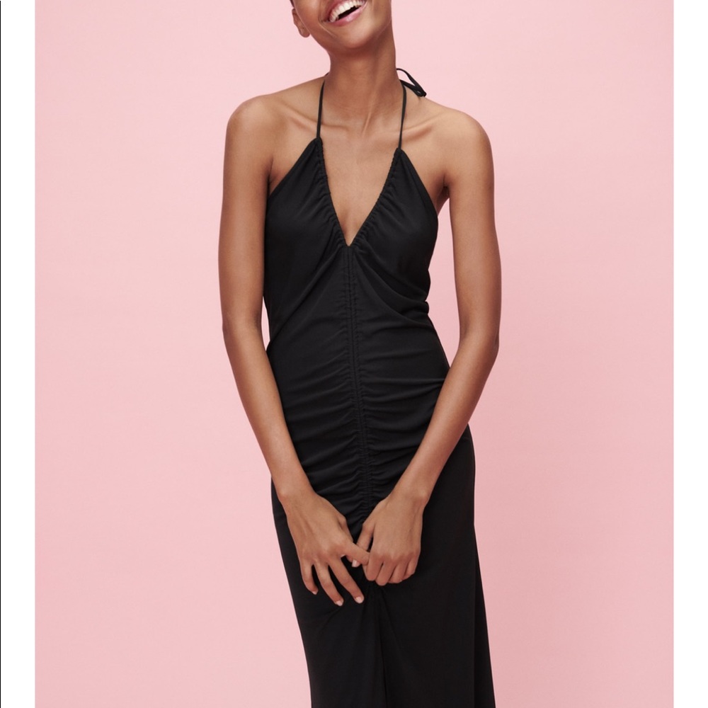 ZARA LONG RUCHED DRESS W SLIT - M - NWT